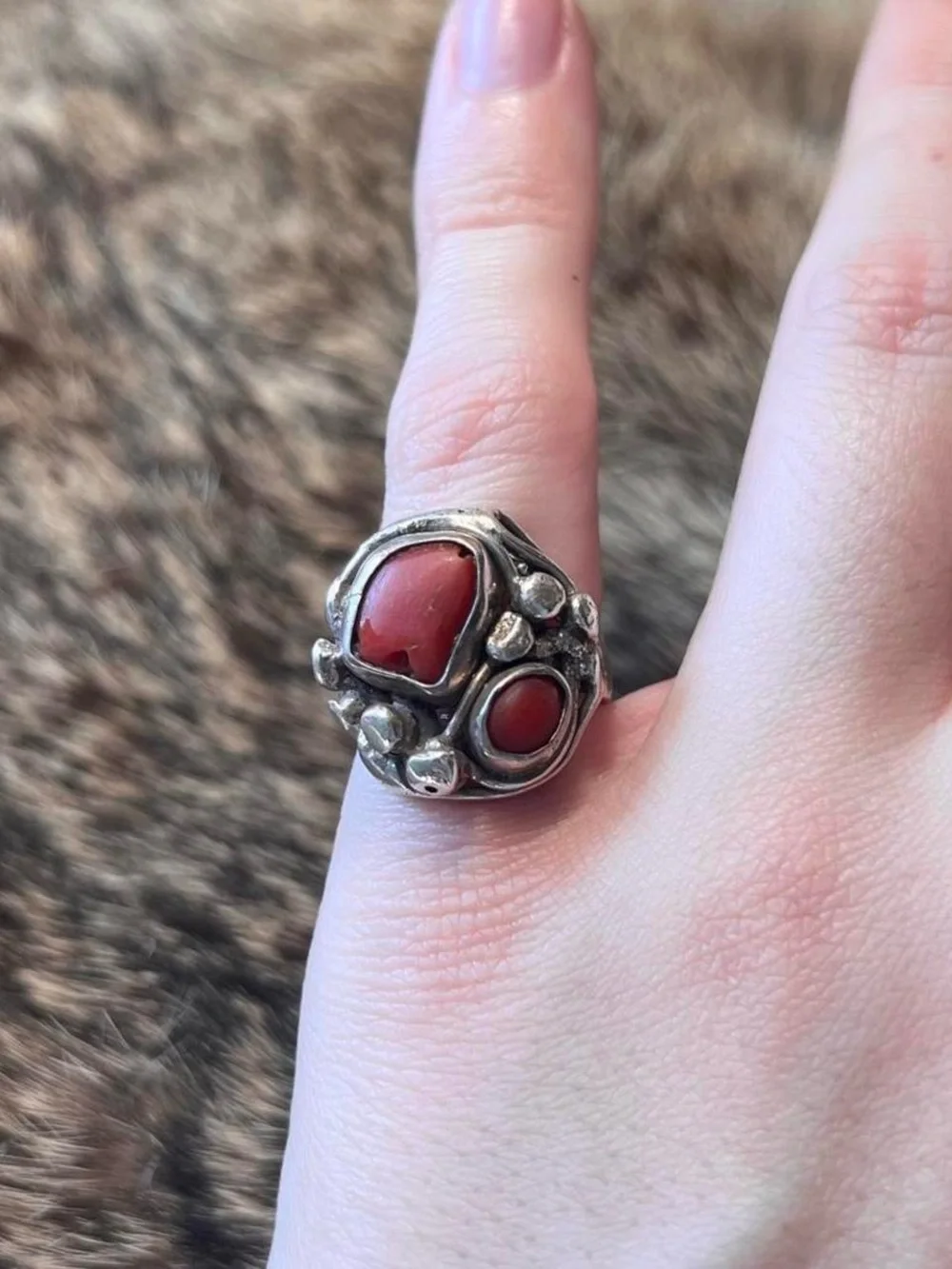 SUPER unique organic hand wrought coral ring